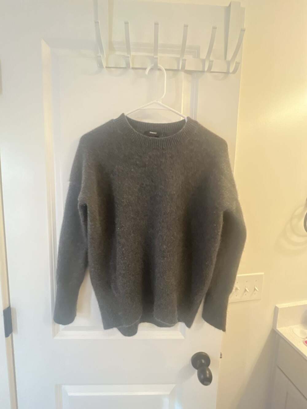 Theory Charcoal Grey Crewneck Wool Blend Sweater